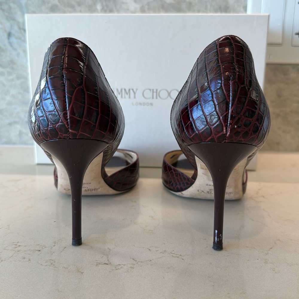 Jimmy Choo Faux Snake D’Orsay Heels, Bordeaux, 38.5. - Picture 5 of 6